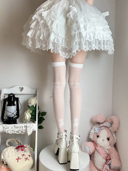 Options and Color Semi-sheer Print Stockings Heart 4 Bear