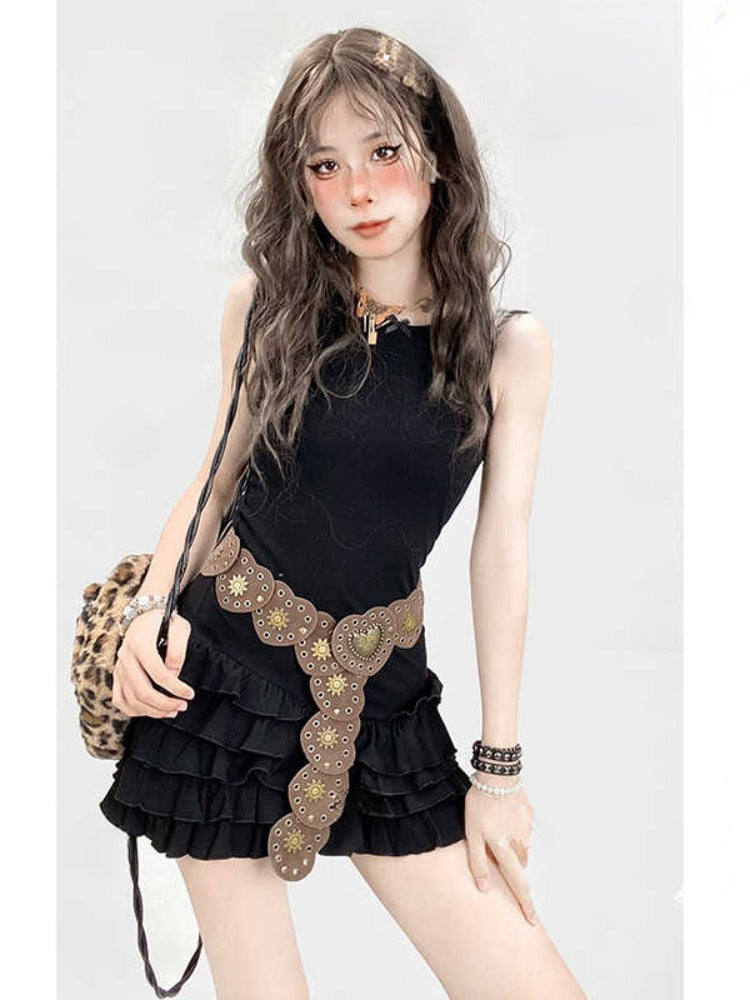 Millard Fashion Brown Wasteland Punk Heart-Shaped Studded Waist Belt