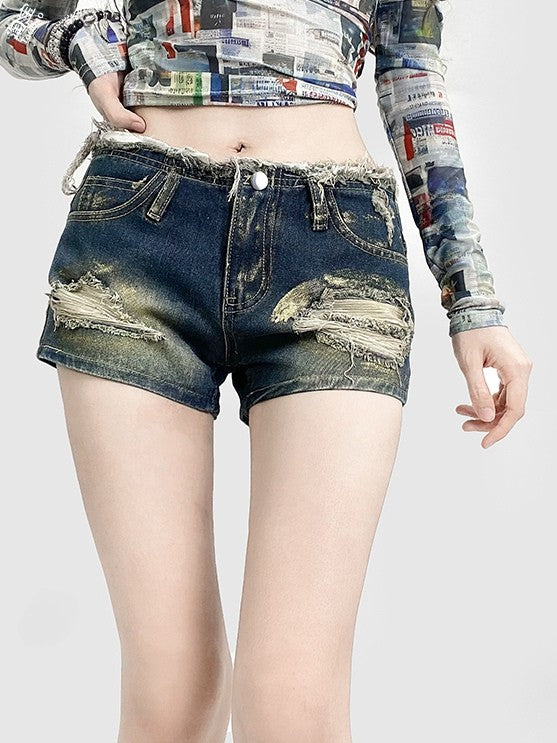 and Shorts Raw Cuffs Distressed Details Glamorous Y2K Frayed Blue