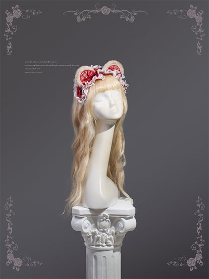 Wine Red Bear Ear Design Sweet Lolita KC