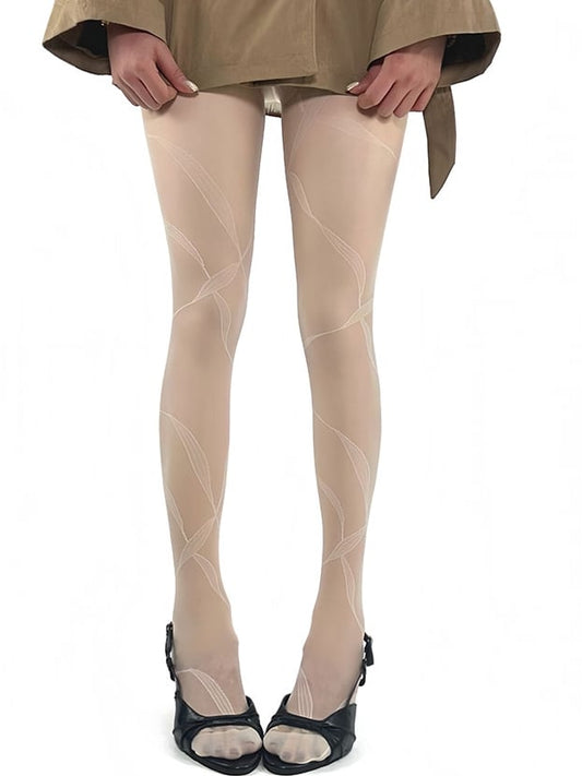 Tights White/Brown/Black/Gray Y2K Ribbon Print