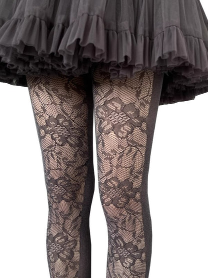 and Pattern Leaves Floral Lace Tights Fishnet