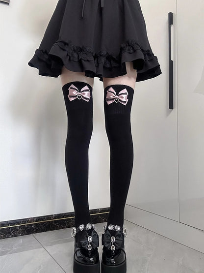 Jirai Kei Bowknot Details Overknee Stockings