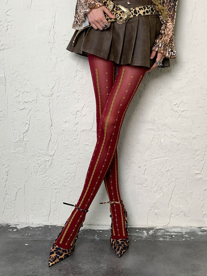 Wine Red Y2K Print Design Tights