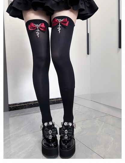 Akzente Gothic über Jirai Rote Strümpfe Bowknot Version Metal Snake Kei Normal/Lang Knie