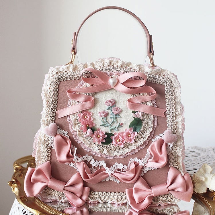 Lace Lolita Adorned Handbag and with Bows – Options Flower 9 Ribbon Color Elegant Classic