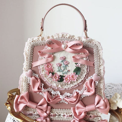 Lace Lolita Adorned Handbag and with Bows – Options Flower 9 Ribbon Color Elegant Classic