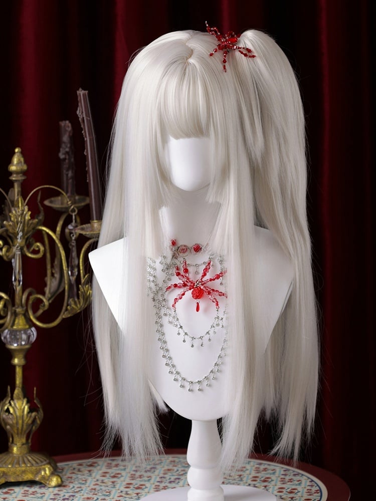 White Hime Cut Long Straight Synthetic Wig