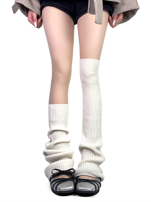Off-white/Grey/Black Knitted Overknee Leg Warmers