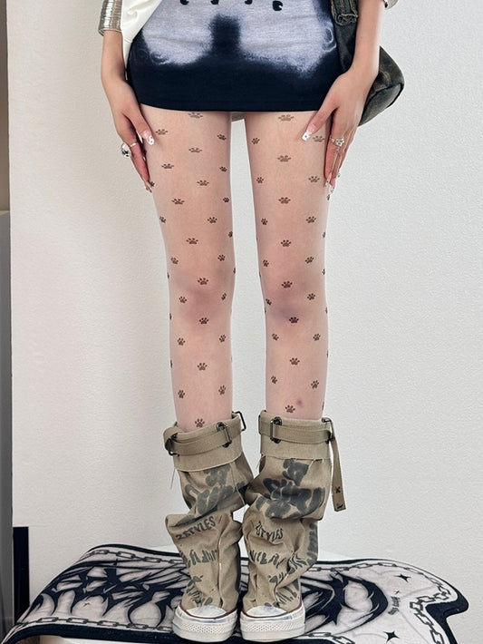 Paw Bitttersweet Cat Tights Nude Print
