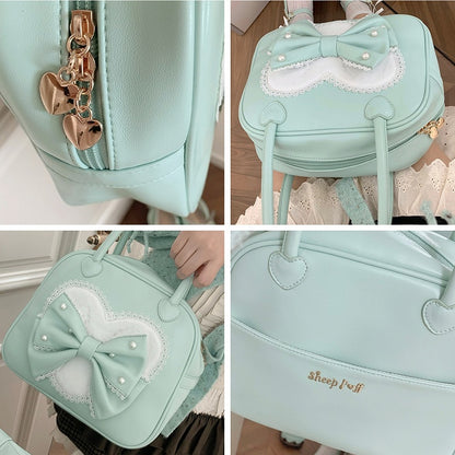 Beaded Sweet Heart Bag Lolita Green Decorated Hand Bowknot Plush