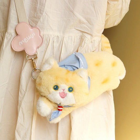 Sac bandoulière jaune crème en forme de chat mignon
