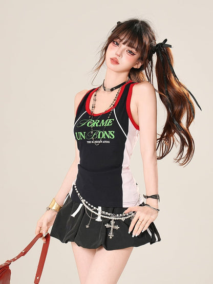 Bubble Skirt Black Drawstring Waist Mini