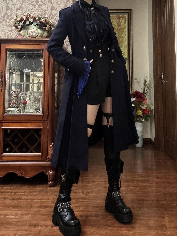 Dark Blue Ouji Fashion Lolita Gothic Prince Winter Woolen Coat