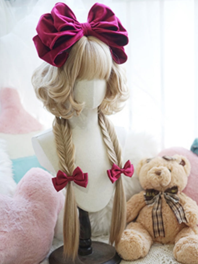 Black/Caramel/Khaki/Milk White Waist Length Curly Wig With Full Bangs