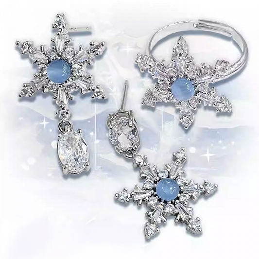 Silver Snowflake-shaped Earrings/Ring/Necklace