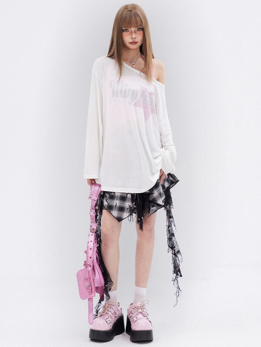 Weißes Langarm-T-Shirt mit Strass-Stern