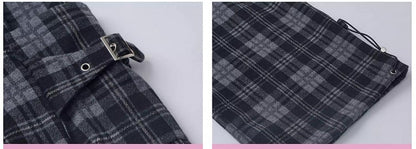 Black Cargo Pockets Plaid Pants
