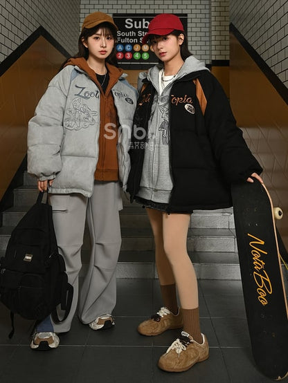Zootopia Judy and Nick Applique Black Puffer Jacket