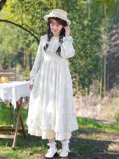 Apricot Peter Pan Collar Floral Embroidery Overdress