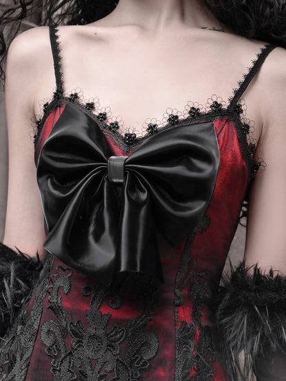 Red New Dress PU Big Bow Bodice Goth Vampire Spaghetti Straps Dress