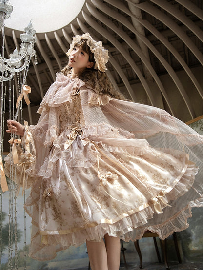 Trimming Bow Self-tie Neckline Cascading Cloak Ruffle Champagne Big