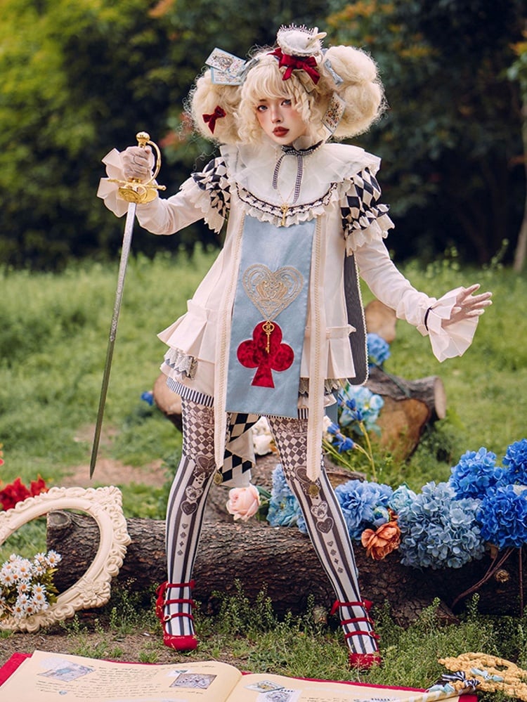 Train Ouji Fashion + Poker Shorts+ in Vibes Light Wonderland Card Outfit-Shirt Collar Detachable Theme Alice Blue
