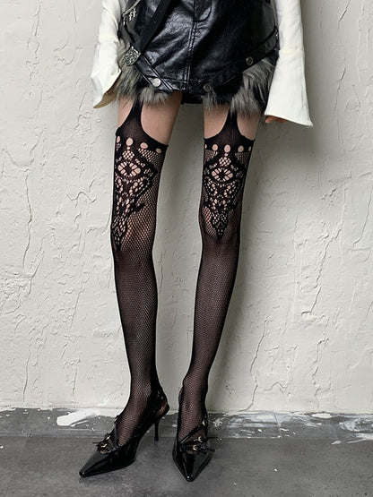 Punk Black Cut-out Suspender Tights