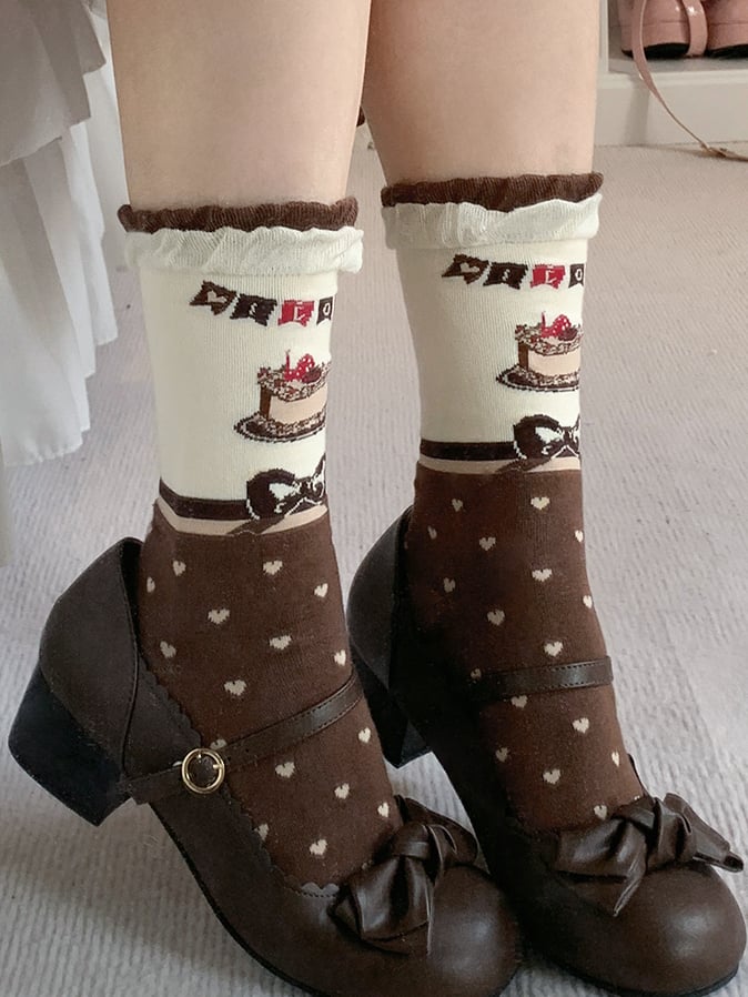 Cake Print Sweet Lolita Calf Socks