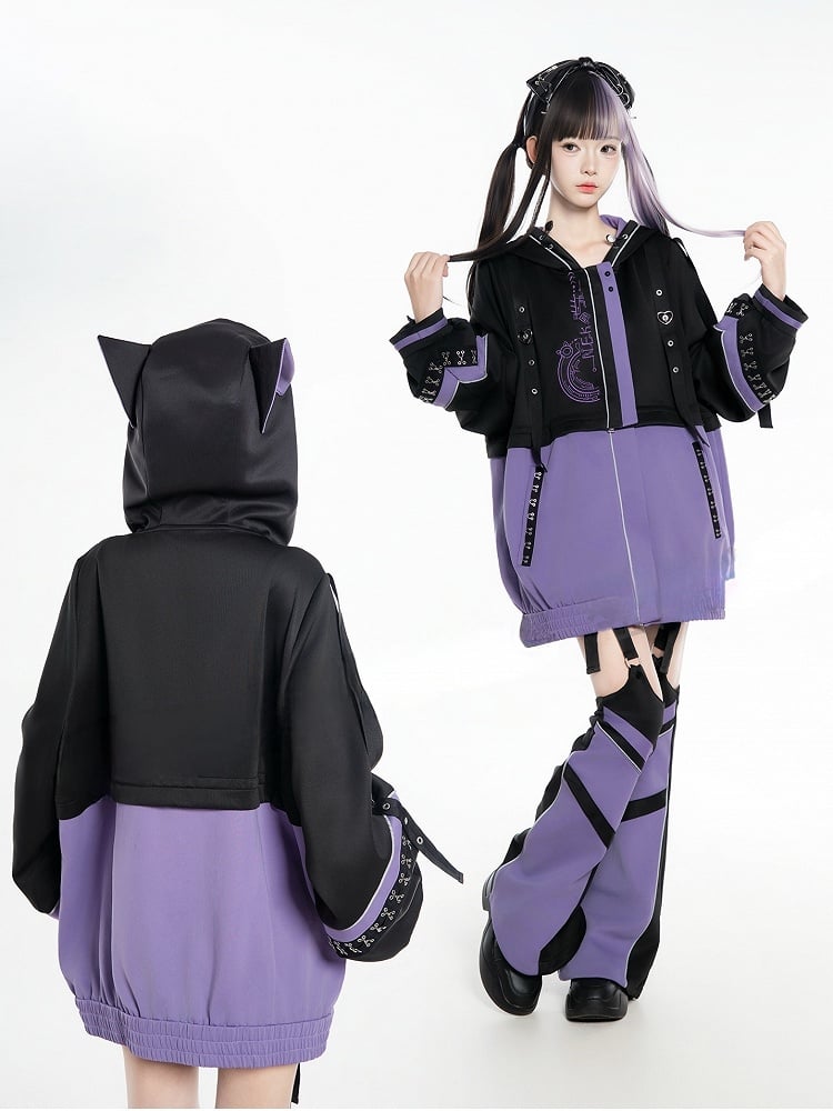 Cyberpunk Set: J-Style Coord Detachable Jacket Futuristic Purple Black and