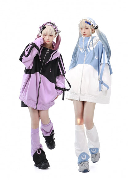 Light Blue and White Zip Up Front Jacket Long Sleeves Tenshi Kaiwai Sweatershirt