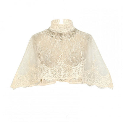 Bead High Shawl Victorian Cream Collar Lace Light Tassels Cape