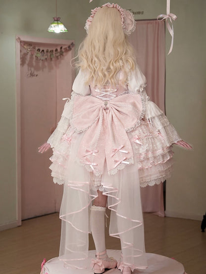 Pink Layered Skirt Hanayome Dress Sweet Hime Lolita Jumper Skirt with Removable Bows