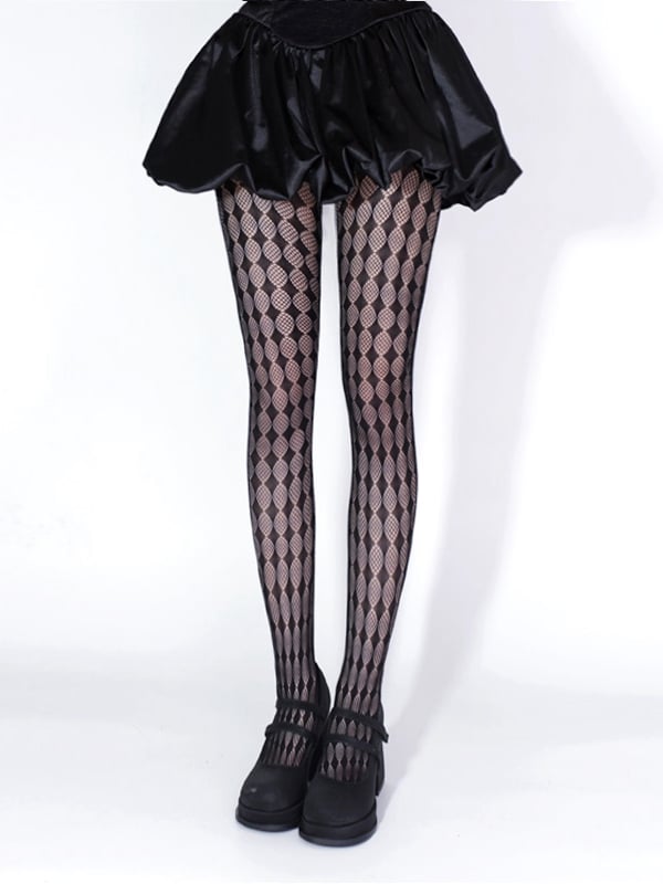 Pattern / Diamond Tights White Black Fishnet