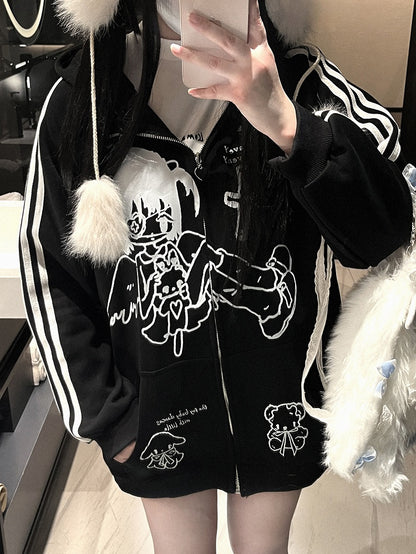 Jirai Kei White/Black Yami Kawaii Angel Girl Zip Hoodie