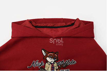 Zootopia Nick Applique Red Loose Hoodie