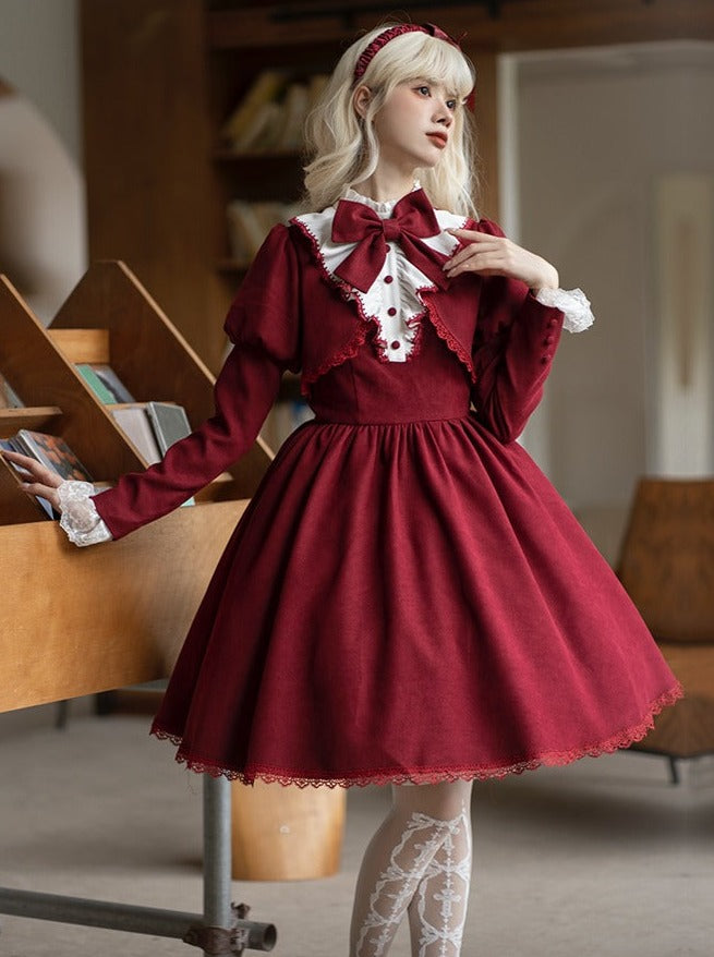 faux ribbon college Gothic two-piece + dress Lolita