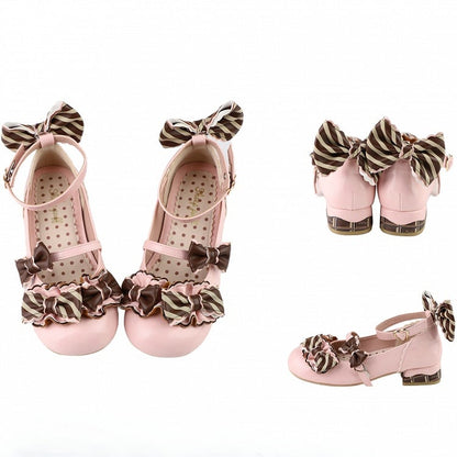 Details Muster Gestreift RosaBraun Herz Schuhe Schnalle Lolita Bowknot