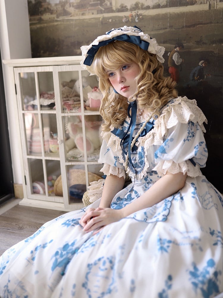 Loose Lolita Print Dress Plus Mulberry Sizes Poetry‌ and Blue Available