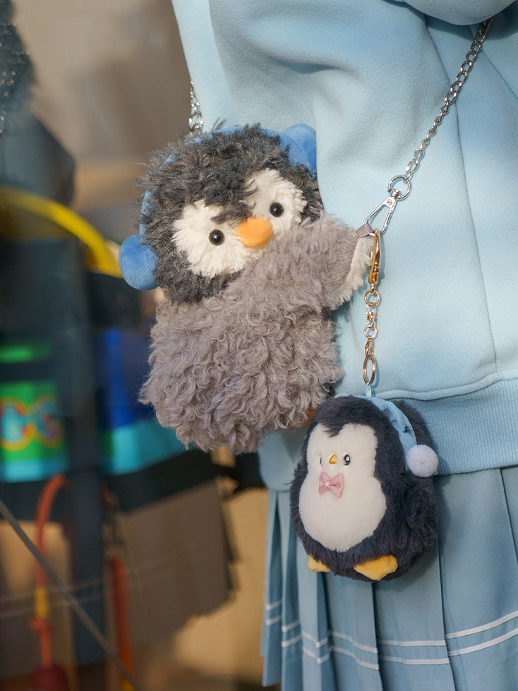 Sac à dos en peluche pingouin gris mignon, sac à bandoulière, taille S/M/L