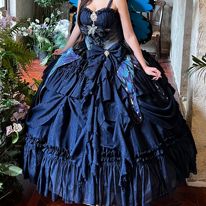 Night Dark Gown Dress Blue Waist Floor Prom Gorgeous Length Starry Corset