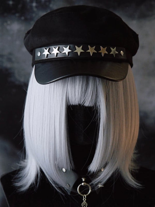 Studs Black Details Gothic Star-shaped Hat Beret
