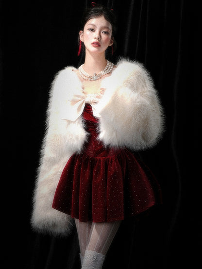 Rhinestones Embellishments Christmas Wine Red Backless Dress Bead Details