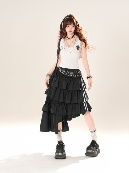 White V-Neck Lace Trim Blokette Core Tank Top