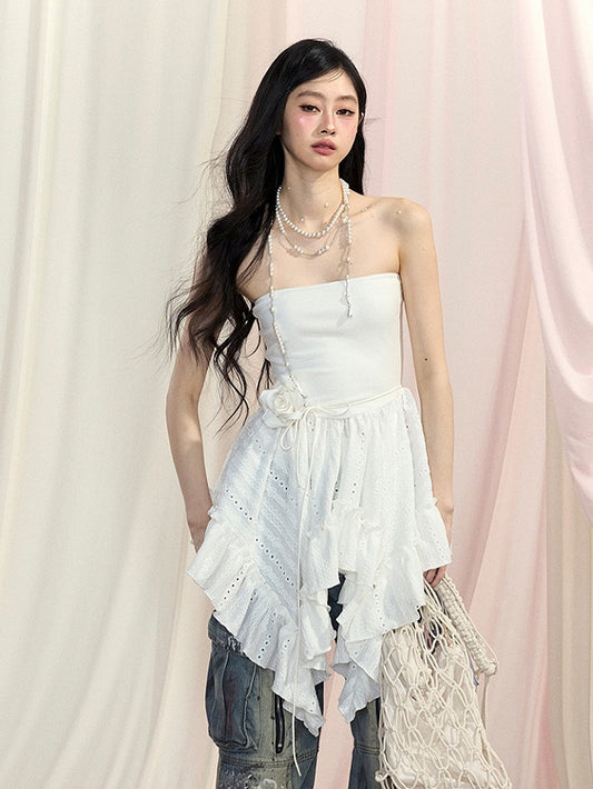 Strapless Top White Handkerchief Hem Glamorous