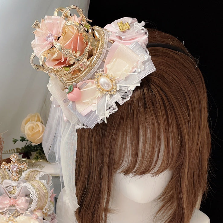 Hat Bowknot Mini PinkGray Peach Decorated Crown