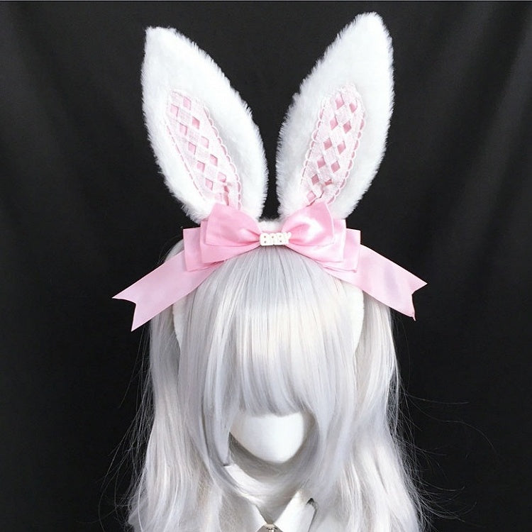 Bow Decorated Alice Diamond KC White Pattern Ear Bunny Lolita Faux Pink/Red/Black/Black with Vibes