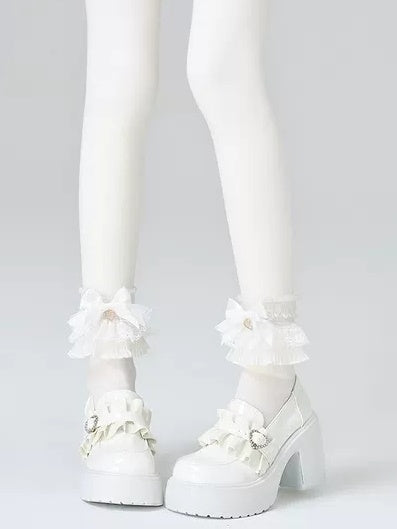 White Jirai Kei Lace Bowknot Cuffs