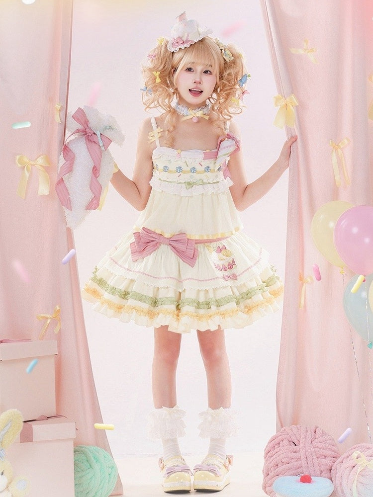 Jumper Cake Strawberry Skirt Pastel Color Summer Cream Embroidery Sweet Lolita