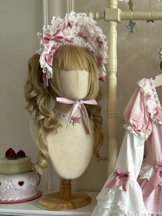 Old Pink Choker and White / Lolita Bonnet School